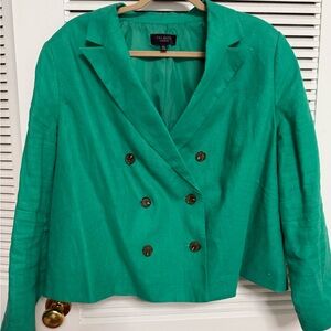 Talbots Green Linen Double-Breasted Blazer